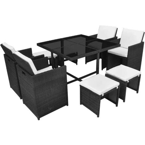 Table carrée et 4 chaises de jardin résine tressée noir Iris 2