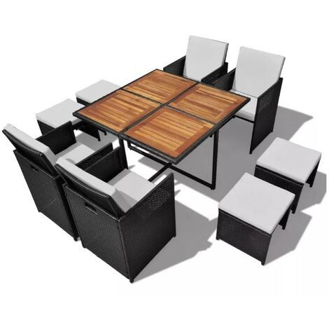 Table carrée et 4 chaises de jardin résine tressée noir Iris