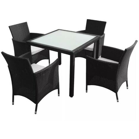 Table carrée et 4 chaises de jardin résine tressée noir Mik