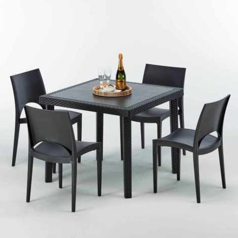 Table Carrée Noire 90x90cm Avec 4 Chaises Colorées Grand Soleil Set Extérieur Bar Café Paris Passion - Noir