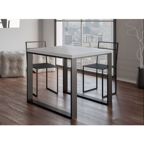 Table carrée extensible 4 à 6 places L 90 à 180 cm blanc avec cadre et pieds métal anthracite Likro