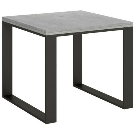 Table carrée extensible 4 à 6 places L 90 à 180 cm gris béton avec cadre et pieds métal anthracite Likro