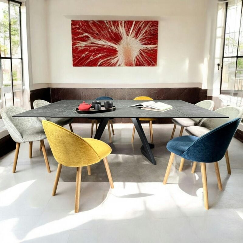 Pier Import - Table carrée extensible en céramique marbrée anthracite 140-220 cm lombardie