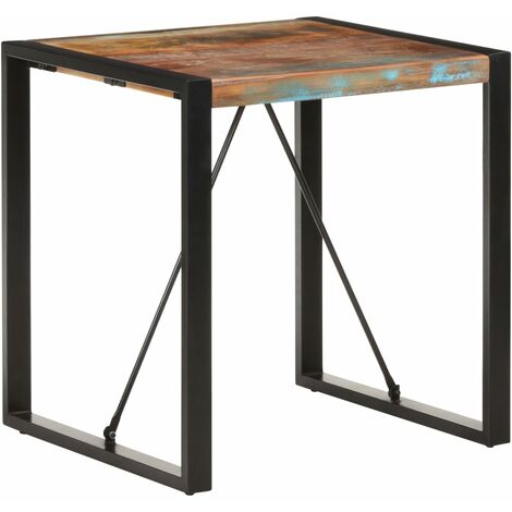 Table carrée industrielle bois recyclé massif et métal noir Vosa 70x70x75