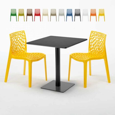 Table carrée noire 70x70 avec 2 chaises colorées Gruvyer Kiwi
