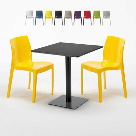 Table carrée noire 70x70 avec 2 chaises colorées Ice Kiwi