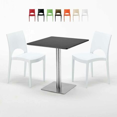 Table carrée noire 70x70 avec 2 chaises colorées Paris Rum Raisin