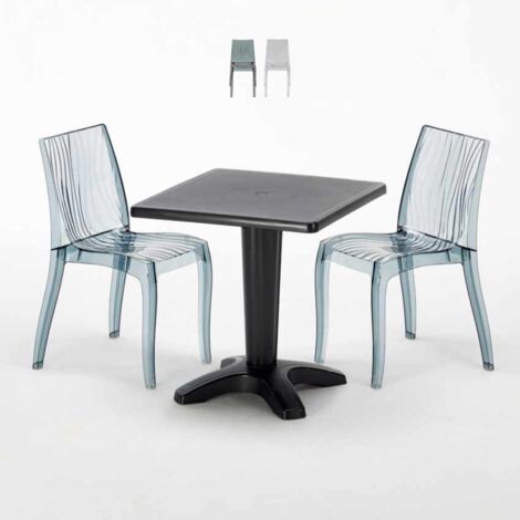 Table Carrée Noire 70x70cm Avec 2 Chaises Colorées Grand Soleil Set Bar Café Dune Balcony - Noir Anthracite Transparent