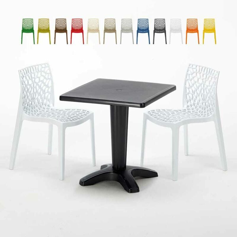 Table Carrée Noire 70x70cm Avec 2 Chaises Colorées Grand Soleil Set Bar Café Gruvyer Aia Couleur: Blanc