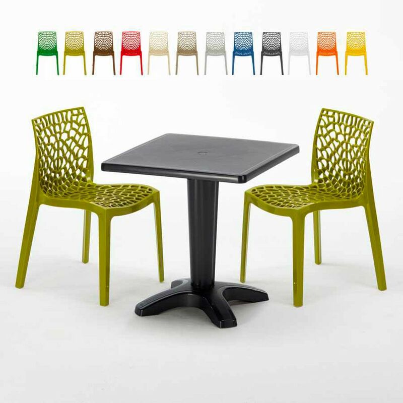 Table Carrée Noire 70x70cm Avec 2 Chaises Colorées Grand Soleil Set Bar Café Gruvyer Aia Couleur: Anis vert