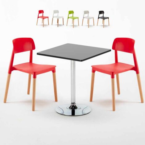 Table carrée noire 70x70cm et 2 chaises colorées d'intérieur Barcellona Mojito