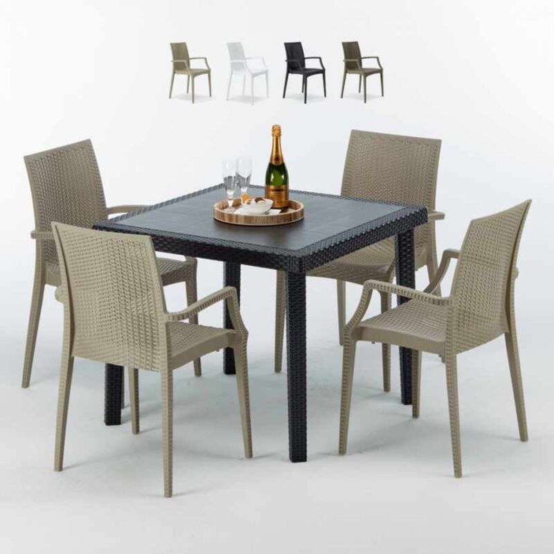 Grand Soleil – Ensemble table carrée noire 90x90 cm avec 4 chaises