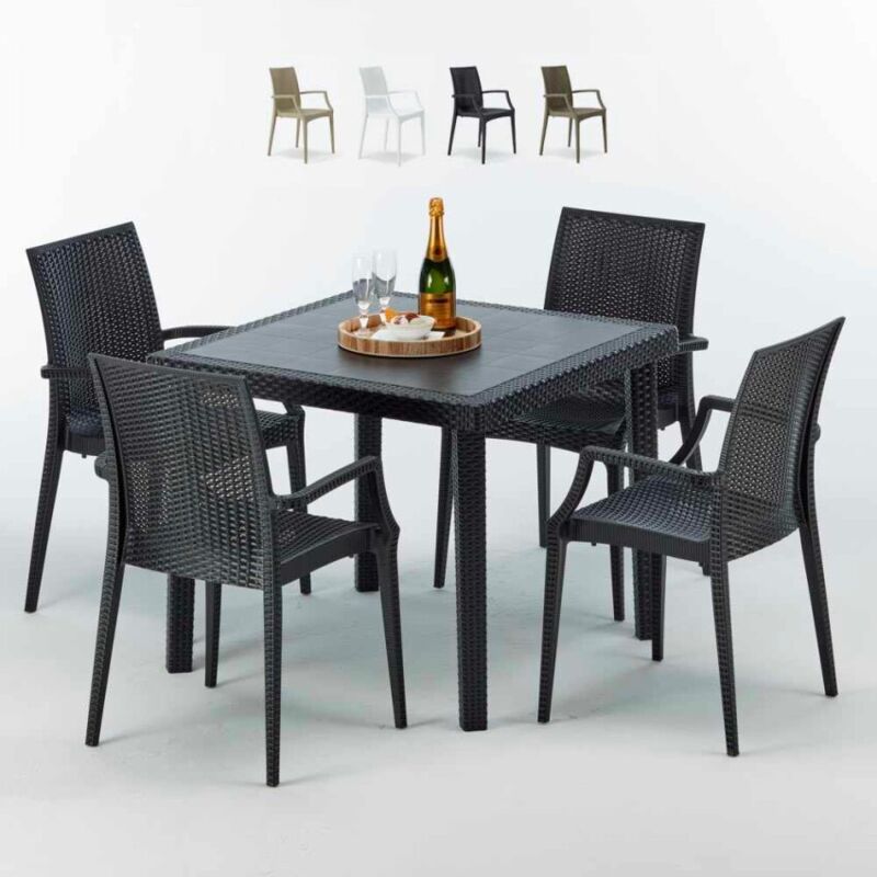 Grand Soleil – Ensemble table carrée noire 90x90 cm avec 4 chaises