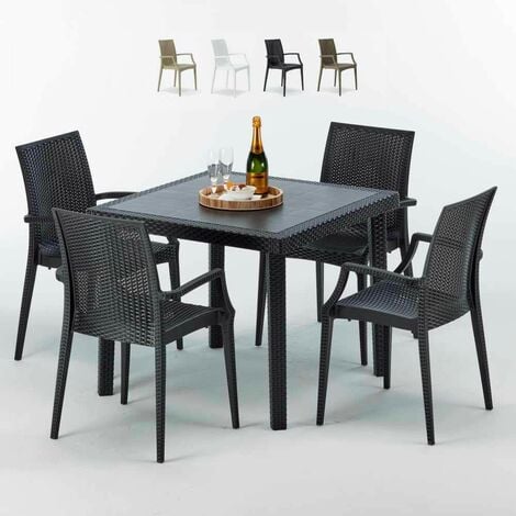 Table Carrée Noire 90x90cm Avec 4 Chaises Colorées Grand Soleil Set Extérieur Bar Café ARM Bistrot Passion | Blanc