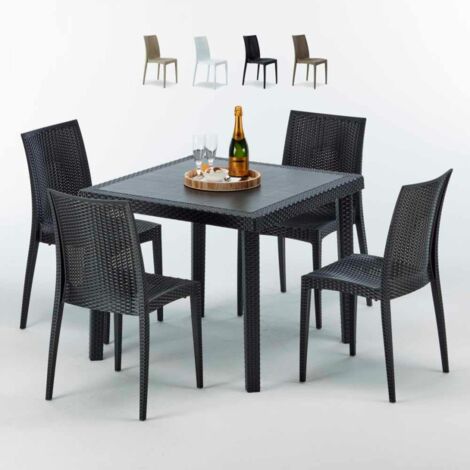 Table Carrée Noire 90x90cm Avec 4 Chaises Colorées Grand Soleil Set Extérieur Bar Café Bistrot Passion