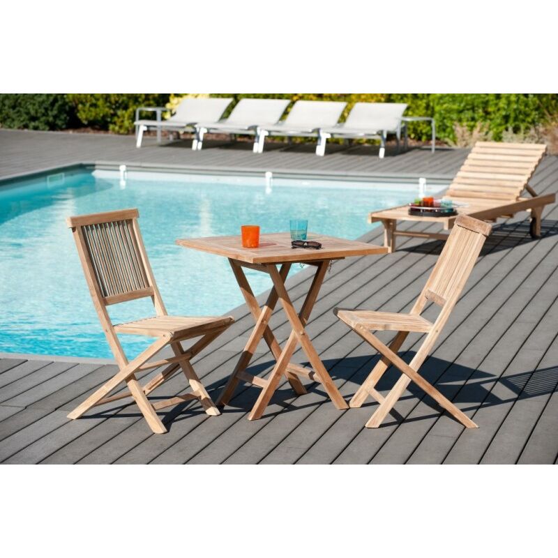 Harris - Table de jardin 2 personnes, carrée pliante 70x70cm en bois Teck