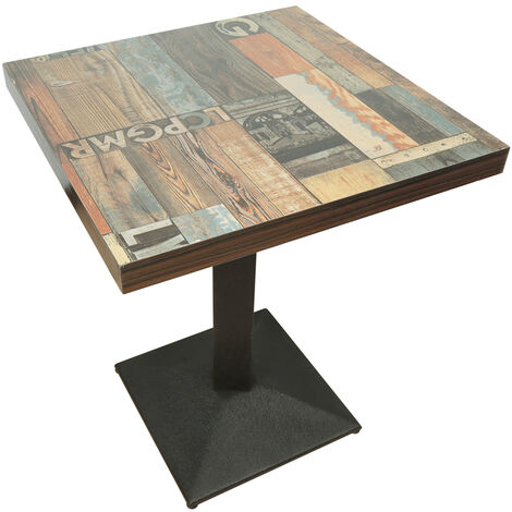 Skecten – Table carrée style industriel métal et bois 60x60x75cm – Capacité de charge 120kg – Meuble bar pour cuisine et salon