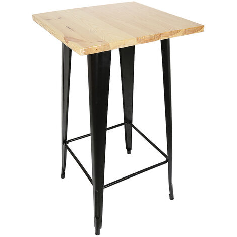 Table Carrée Style Industriel Métalet Bois Clair, Table de bistrot Table de Bar , Table à Manger, H 103 cm