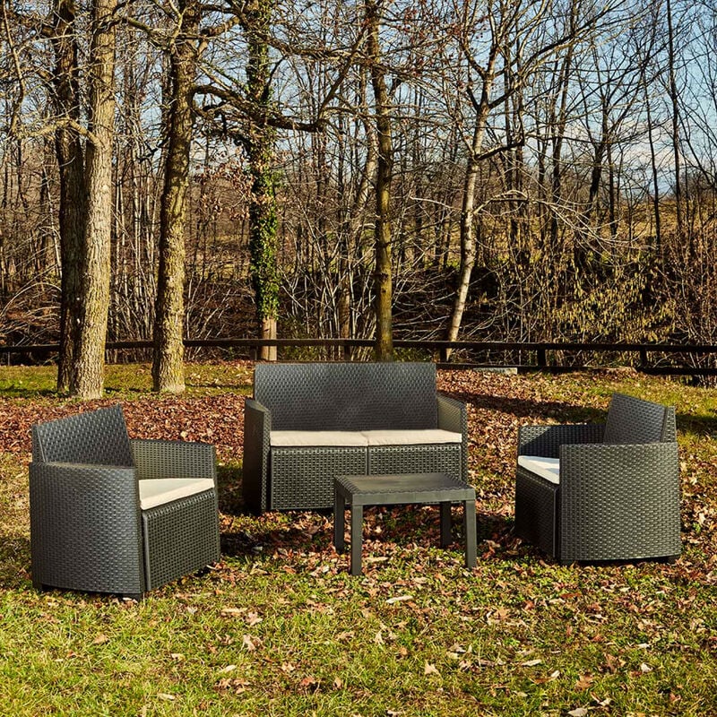 Ensemble de jardin Table carrée et 3 fauteuils avec coussins Arena Anthracite Progarden - Anthracite/Beige