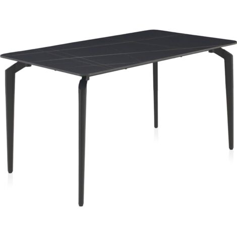 Table céramique noire design avec pieds métal noir élégance - noir céramique veiné élégant