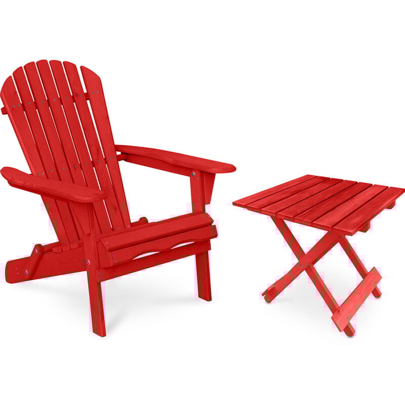 Pack Chaise d'extérieur et Table d'extérieur et de jardin - Bois - Alana Rouge