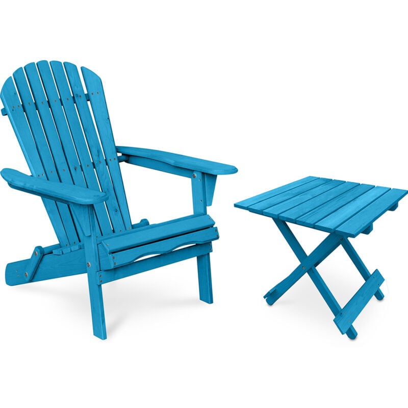 Pack Chaise d'extérieur et Table d'extérieur et de jardin - Bois - Alana Turquoise - Bois de pruche - Turquoise