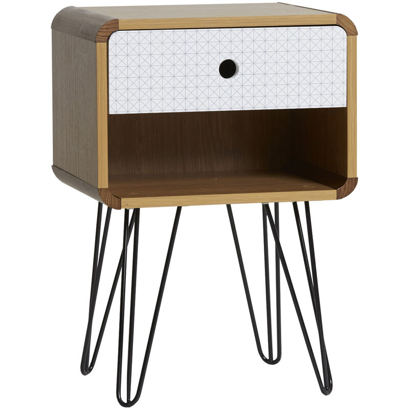 Vs Venta-stock - Table chevet Buda 1 Tiroir. Couleur chêne. piétement en métal en noir.