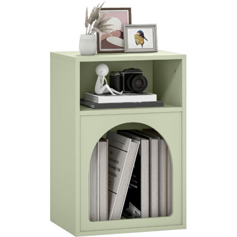 Table chevet étroite 2 compartiments ouverts arc, 40x30x60 cm, vert