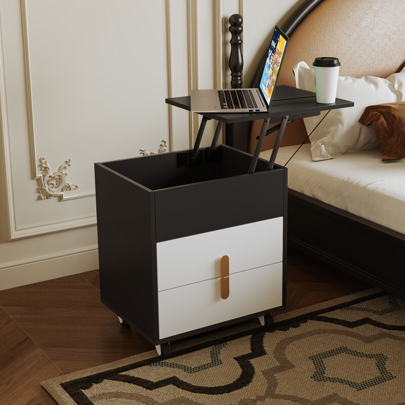 Table Chevet Noir avec 2 Tiroirs,Table de Nuit à 4 roues,Commode Charge USB,Panneaux pliables,40 x 49 x 55cm