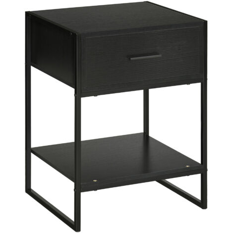 Table chevet tiroir étagère rangement chambre/salon/bureau, 45x40x60 cm, noir