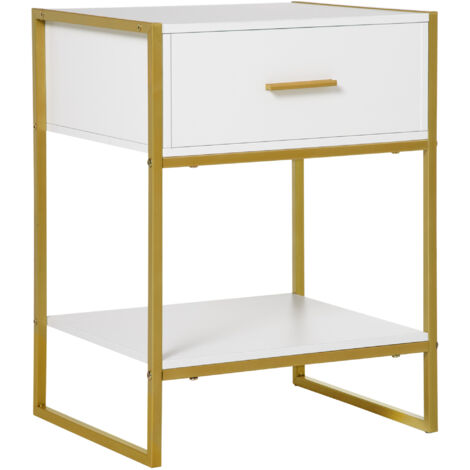 Table chevet tiroir étagère rangement chambre/salon/lit/bureau style moderne, 45x40x60 cm, blanc
