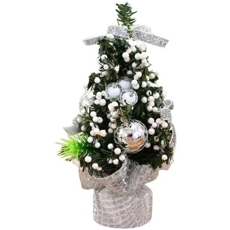 Table Christmas Tree, 20 cm Mini Artificial Christmas Tree with Coloured Christmas Balls and Ornaments, Small Christmas Tree for Tabletop, for Home Decoration Christmas (Silver)