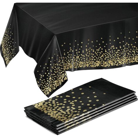 Table Cloth - 54 x 108 Pouces - En Plastique - Noir Or - Pour Tables Rectangulaires - 4 Pièces