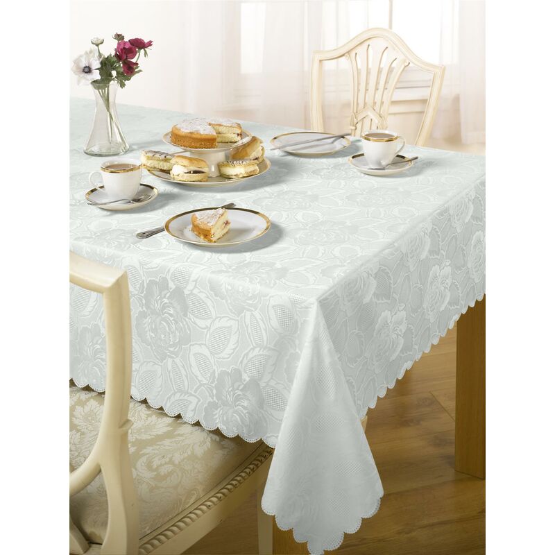Table Cloth Damask Rose 70 x 108' White