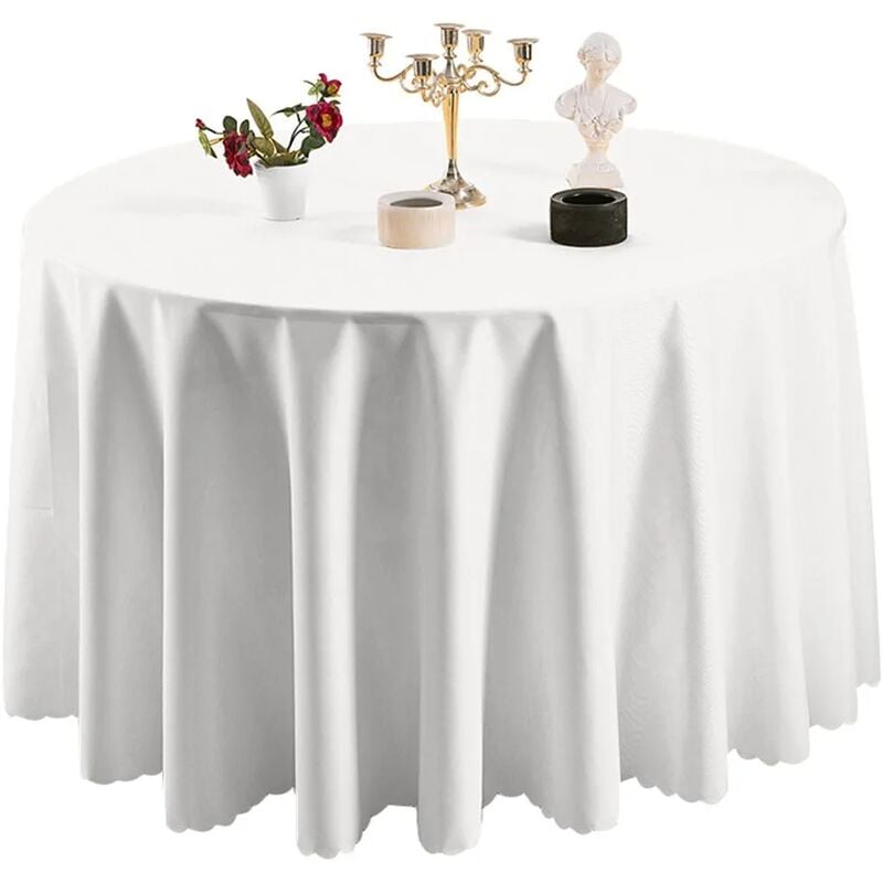 Hiasdfls - Table Cloth Round Tablecloth Home Restaurant Wedding Ceremony Wrinkle-Proof Stain-Proof Table Decoration for Birthday Reception White