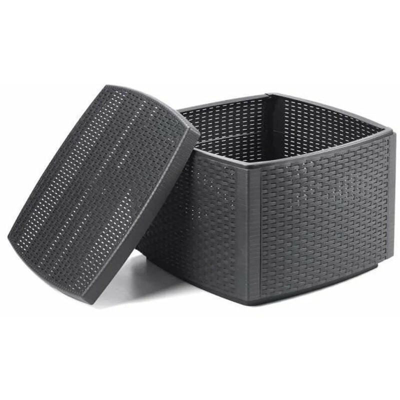 Table Coffre De Jardin - Effet Rotin - 53 x 53 x 40 Cm