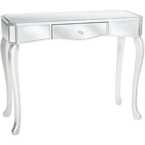 Table Coiffeuse Argentée Effet Miroir en Verre et MDF Console avec Tiroir de Style Classique pour Intérieur Glamour, Vintage ou Moderne Beliani - Argenté