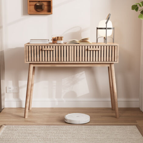 Table Console 100 x 35 x 80cm avec 2 Tiroirs pour Entrée, Table d'entrée Cannelée pour Couloir, Salon, Chambre, Meuble d'Accent 100 x 35 x 80cm
