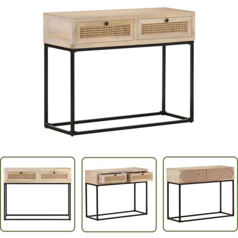 Table console 100x35x76 Bois de manguier et canne naturelle