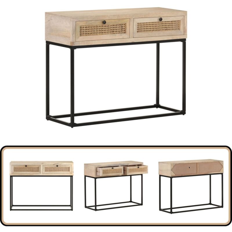 Vidaxl - Table console 100x35x76 cm Bois de manguier et canne naturelle - Table Basse - Meuble Entrée - Table Console Bois - Table D'appoint Rustique
