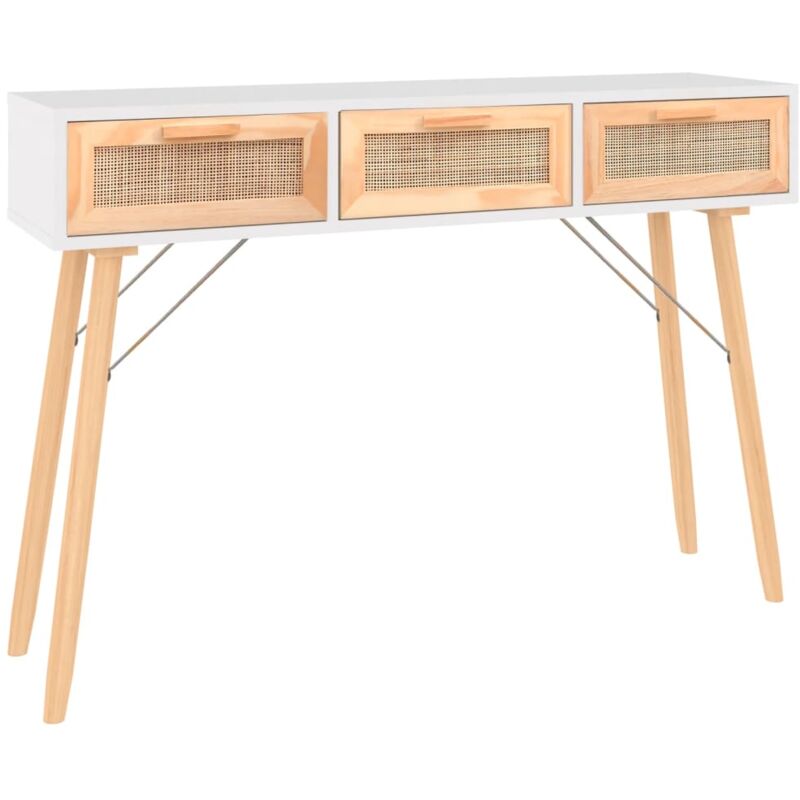 Vidaxl - Table console Blanc 105x30x75 cm Bois massif pin /rotin naturel