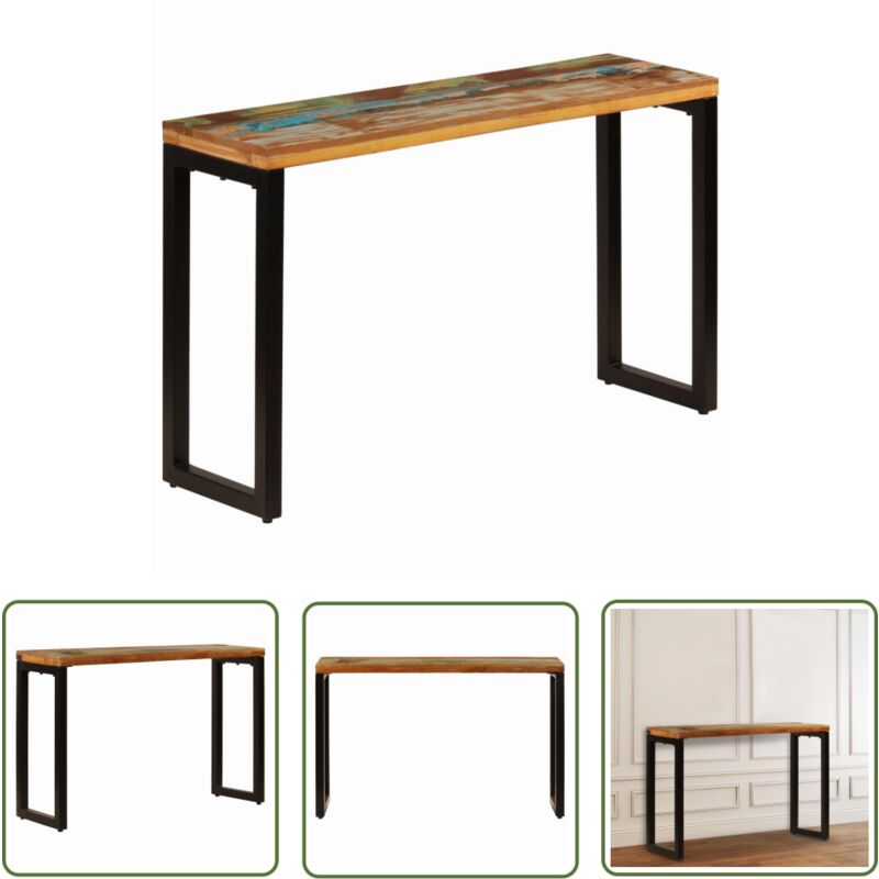 Doc&et² - The Living Store Table console 120x35x76 cm Bois de récupération solide et acier - Table Basse - Meuble Industriel - Table D'appoint