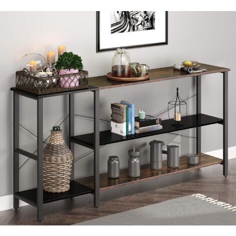 Table console 3 étages - Table d'appoint étroite - 140 x 34 x 75 cm - Table d'appoint industrielle avec structure tubulaire en fer pour entrée - Canapé pour couloir, salon