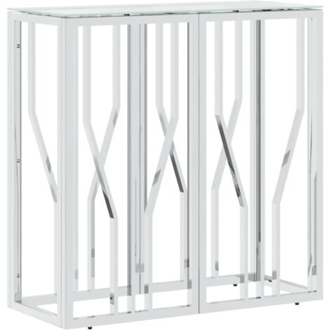 Table console 70x30x70 acier inoxydable et verre