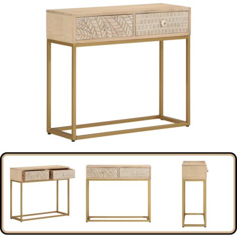 Table console 90x30x76 cm bois massif de manguier et fer - Table Basse - Table Console - Meuble Rangement - Table Entrée - Bois Massif