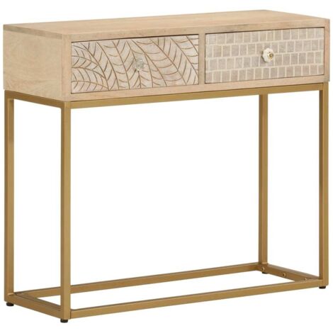 Vidaxl – Table console 90x30x76 cm en bois de manguier massif et fer – Design unique pour objets décoratifs – Avec dispositif de fixation murale