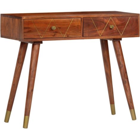 Vidaxl – Table console en bois d'acacia massif 90x35x76 cm – 2 tiroirs coulissants – Finition laquée marron miel – Style rétro élégant