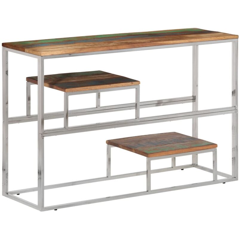 Table console argenté inox et bois de récupération massif vidaXL
