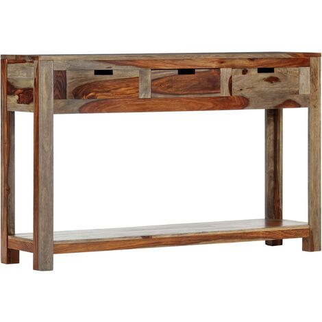 Table console avec 3 tiroirs 120x30x75 cm Bois massif de Sesham vidaXL - Gris