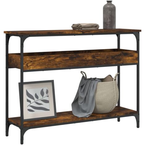 Table console avec étagère chêne fumé 100x29x75